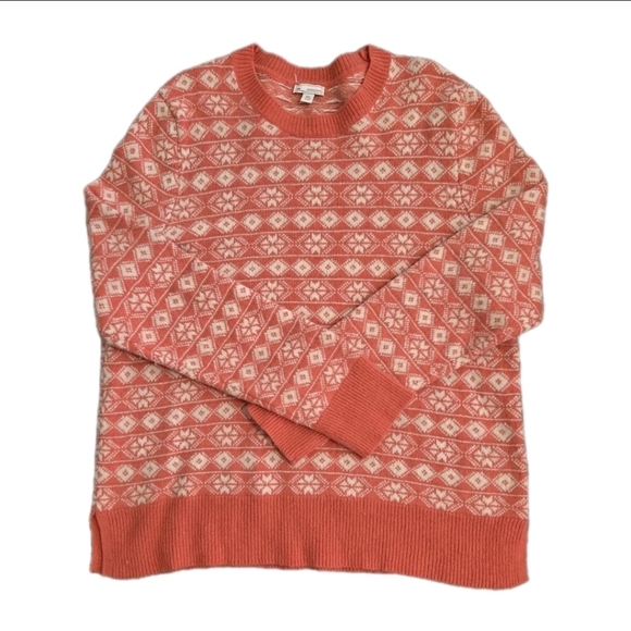 Vintage Gap Crewneck Coral Fair Isle Knit Lambs Wool Sweater Size XXL - Picture 2 of 7